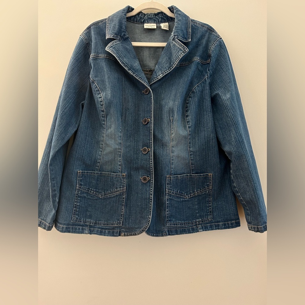 Covington Dark Blue Denim Blazer, Jean Jacket, Size 18W - Picture 2 of 11